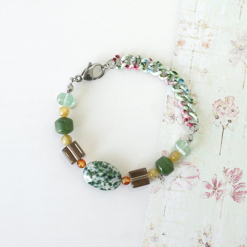 Tree Agate Stone Bracelet with Combination of Crystals, Nature Inspired - Bracelets - Crystal Green