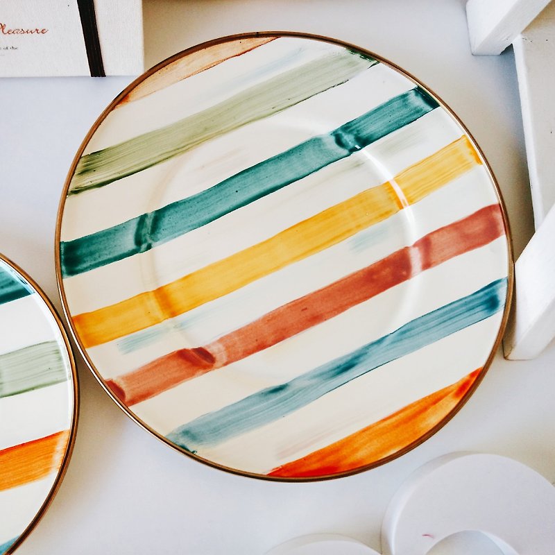 Color stripes 8吋 painted tray - Small Plates & Saucers - Enamel Multicolor