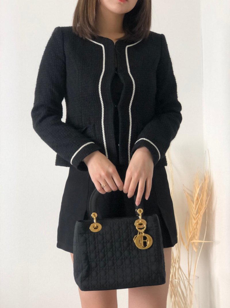 【 日本直送　名牌中古包 】Christian Dior ディオール レディディオール カナージュ ナイロン ショルダーバッグ ブラック vwagxx - 側背包/斜背包 - 尼龍 黑色
