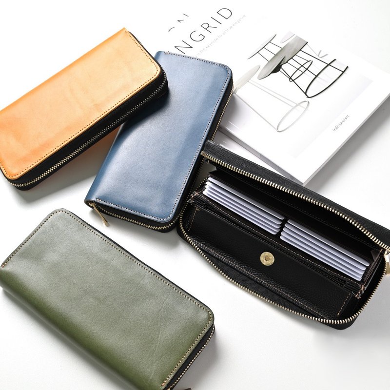 Accordion Long Wallet [Tochigi Leather S Jeans] Genuine Leather Long Wallet Leather Gift HM05K - กระเป๋าสตางค์ - หนังแท้ สีดำ