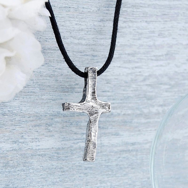Peace Cross (Silver. Plus imitation leather rope) - Necklaces - Sterling Silver 