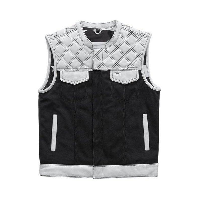 Club Style Biker Leather Vest - เสื้อกั๊กผู้ชาย - หนังแท้ ขาว