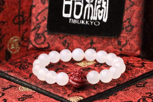 TIBUKKYO德榕藏品 原礦天然白瑪瑙手珠 10mm 龍年手串 雕刻硃砂龍隔珠 手鏈 飾品
