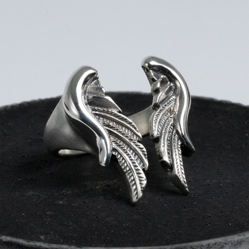 Wing 4 – Open Wing Silver Ring | Fantasy Hand-Carved Jewelry by DUDAL - 戒指 - 純銀 銀色