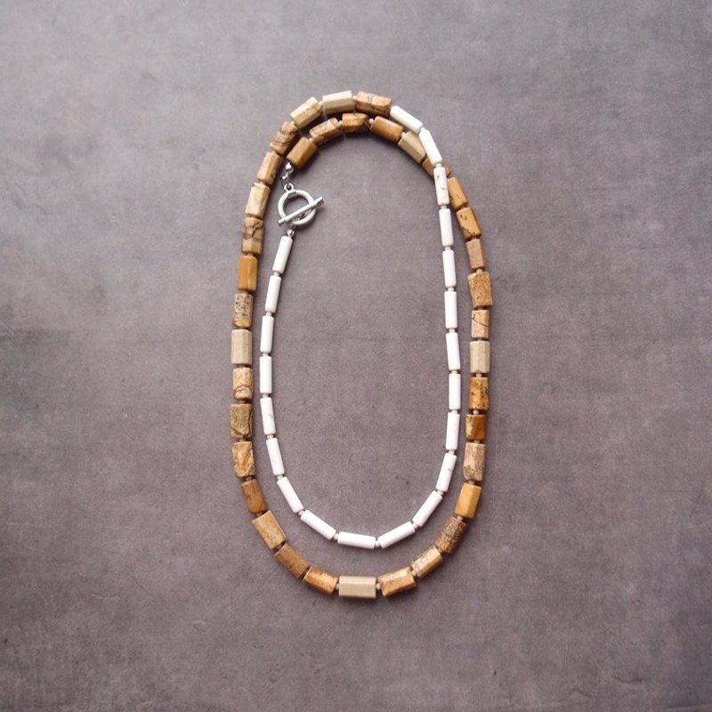 Picture Jasper× White Magnesite Asymmetry Necklace ロングネックレス - 項鍊 - 寶石 白色