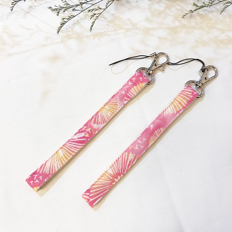 Pink-Paper Umbrella Flower | Flower cloth wrist strap mobile phone rope lanyard - Keychains - Cotton & Hemp Pink