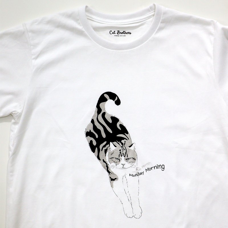 Lazy cat T-Shirt, Cat T-Shirt, Unisex T-Shirt, 100% Cotton, White T-shirt - เสื้อยืดผู้หญิง - ผ้าฝ้าย/ผ้าลินิน ขาว