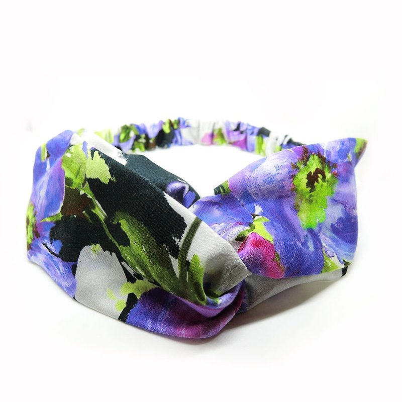 [shell art] watercolor garden Italy 100% cotton hair band - Headbands - Cotton & Hemp Purple