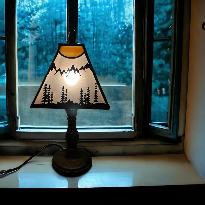 Handmade vintage inlaid glass table lamp - โคมไฟ - แก้ว สีเงิน