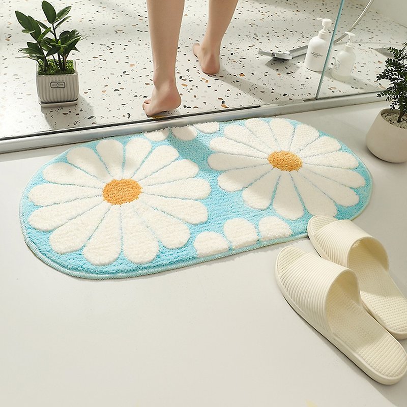 可愛雛菊花朵浴室地墊 植絨柔軟防滑腳墊 臥室客廳浴室地墊地毯 - 地墊/地毯 - 聚酯纖維 藍色