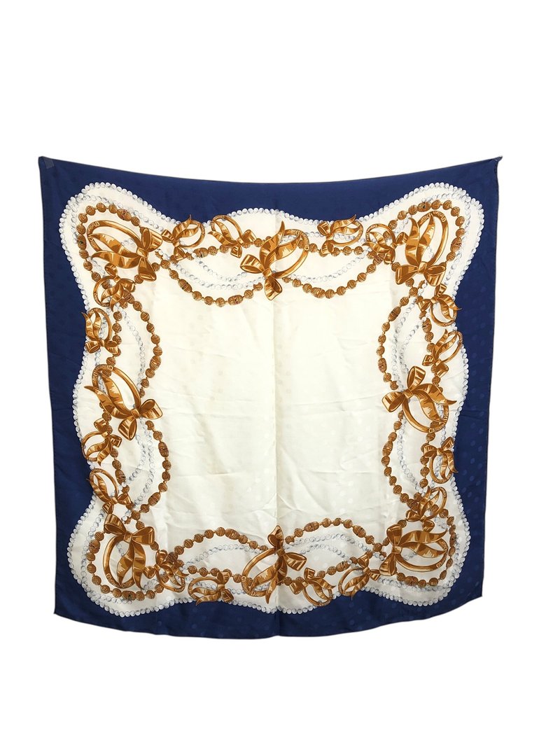 【 日本直送　名牌中古包 】Christian Dior クリスチャン ディオール スカーフ ブルー ホワイト シルク リボン vintage  4m2iap - 絲巾 - 絲．絹 藍色