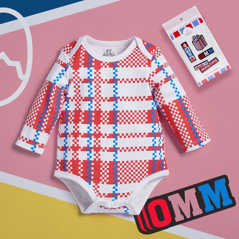 OMYMONSTER classic red, white and blue long-sleeved onesies red - Onesies - Cotton & Hemp Blue