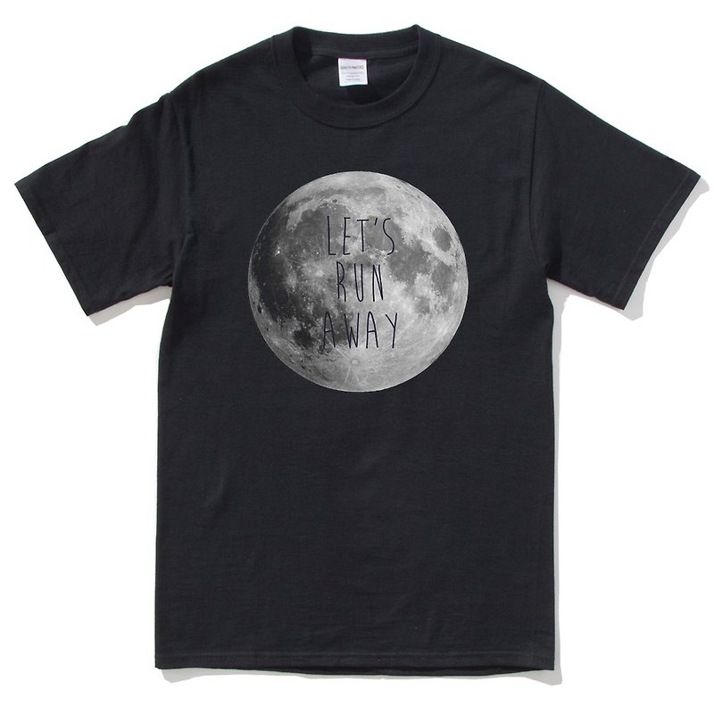 LETS RUN AWAY Moon black t shirt - เสื้อยืดผู้ชาย - ผ้าฝ้าย/ผ้าลินิน สีดำ