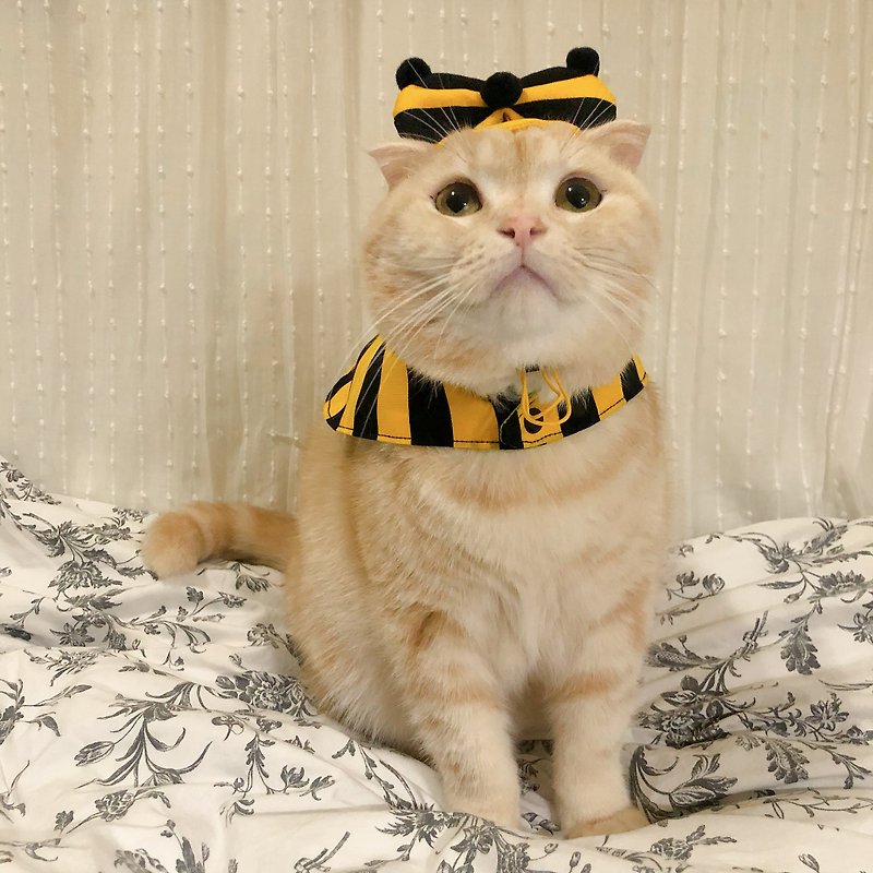 [Handmade by Cha's] Pet bee style clothes + headwear/hats can be worn by cats and dogs - ชุดสัตว์เลี้ยง - ผ้าฝ้าย/ผ้าลินิน 