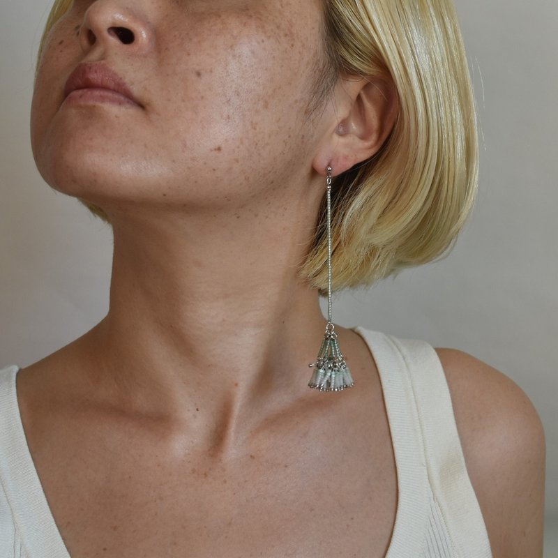 韭 (ニラ)  / silver - 耳環/耳夾/耳骨夾 - 玻璃 