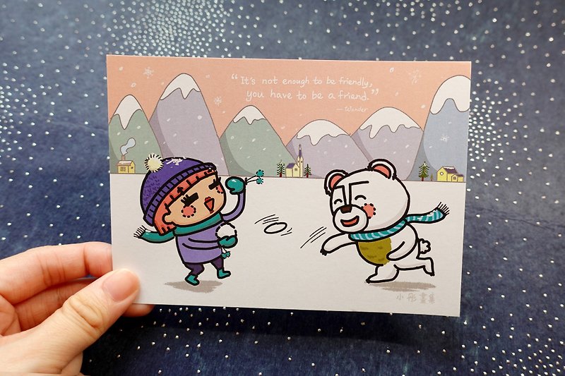 Xiaotong's Paintings-White Bears Playing in the Snow-Postcard - การ์ด/โปสการ์ด - กระดาษ สึชมพู