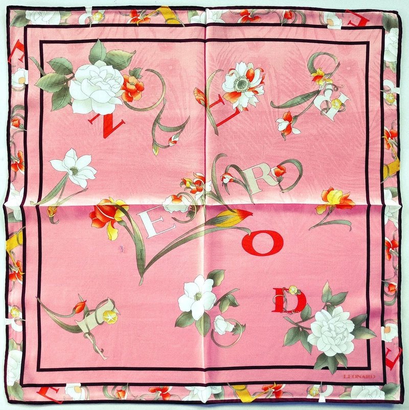 Leonard Vintage Silk Scarf Floral 20.5 x 20.5 inches - 絲巾 - 絲．絹 粉紅色