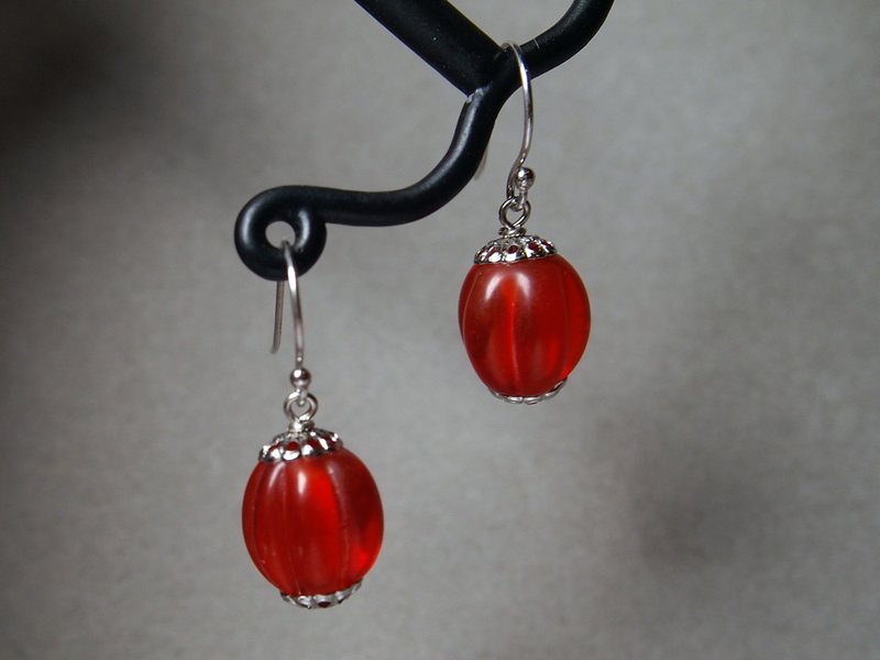 #GE0536 Murano Glass Beads Earring - Earrings & Clip-ons - Glass Red