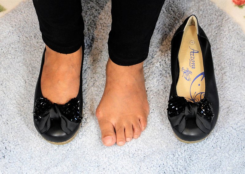 Thumb Eversion Shoes-Soft Stress Relief/Bright Black Diamond - รองเท้าหนังผู้หญิง - หนังแท้ สีดำ
