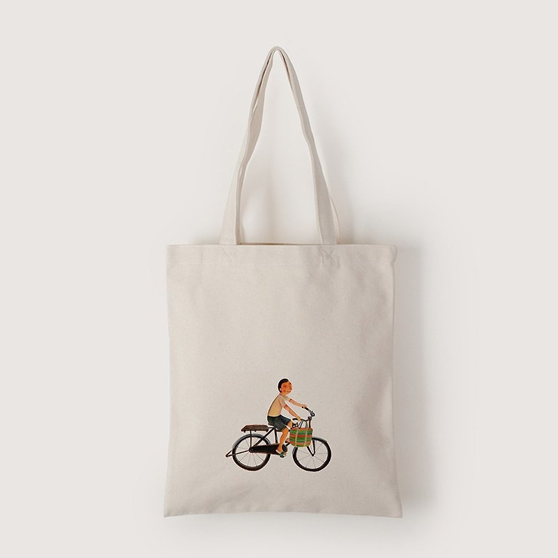 Tote bag + illustration - กระเป๋าแมสเซนเจอร์ - ผ้าฝ้าย/ผ้าลินิน ขาว