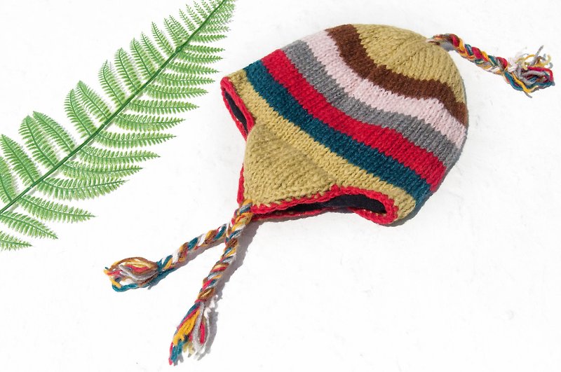 針織純羊毛帽/手工內刷毛毛帽/針織毛帽/飛行毛帽/毛線帽-綠森林 - 帽子 - 羊毛 多色