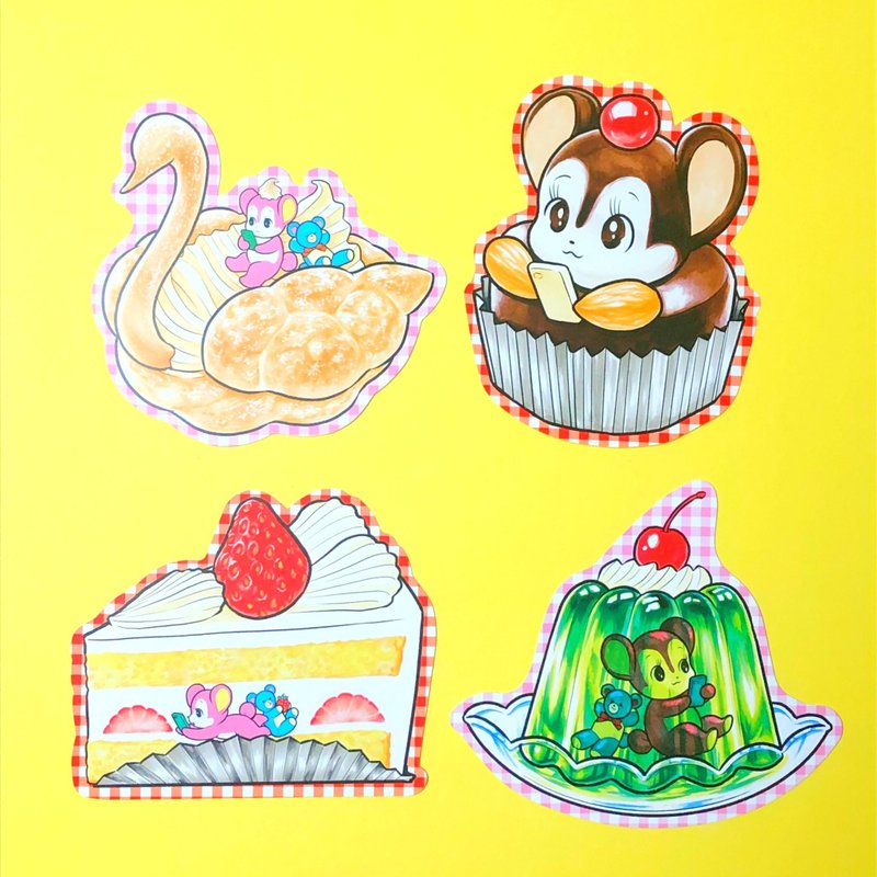 3 o'clock snack set/set of 4 postcards - การ์ด/โปสการ์ด - กระดาษ หลากหลายสี