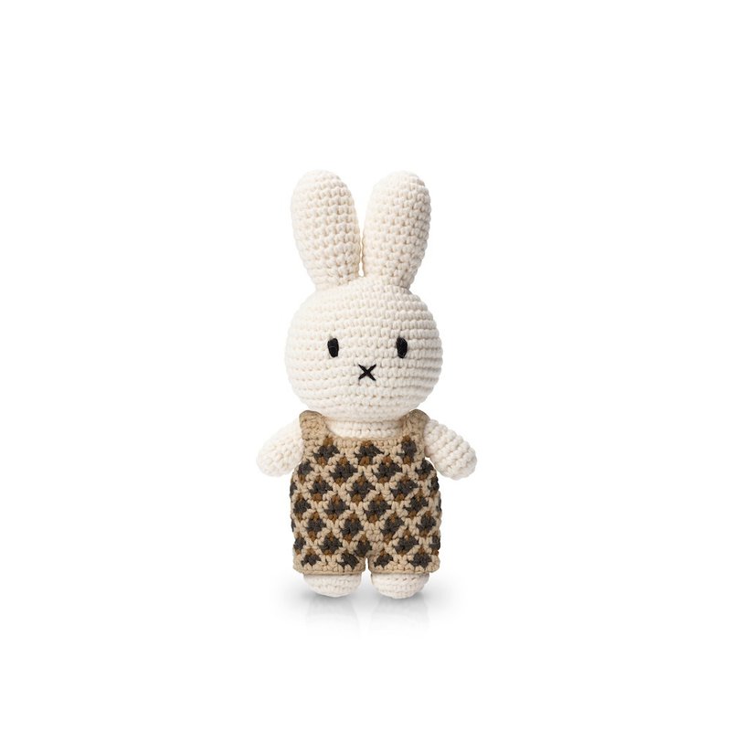 荷蘭Miffy米飛兔【miffy叢林格子吊帶褲】純棉手工編織 鉤針玩偶 - 公仔/玩偶 - 棉．麻 綠色