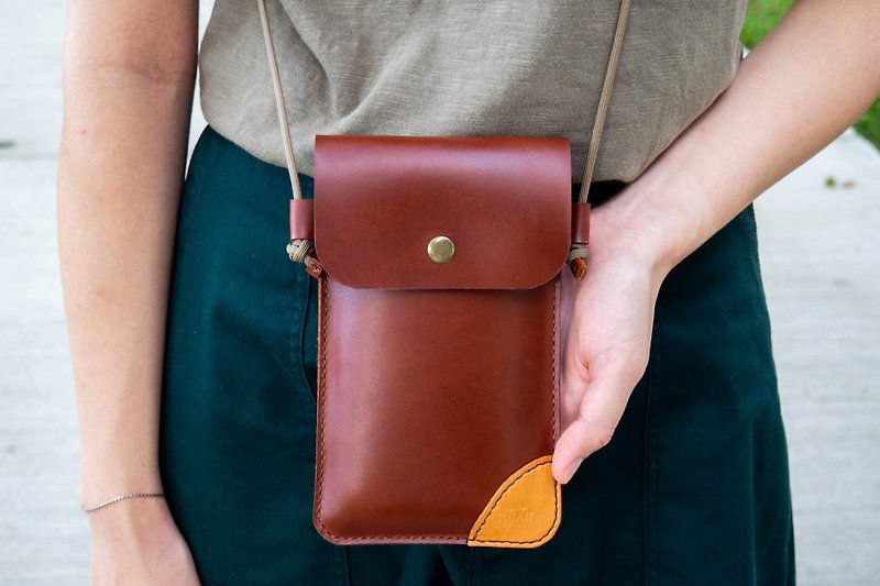 mobile phone side backpack - Messenger Bags & Sling Bags - Genuine Leather Brown