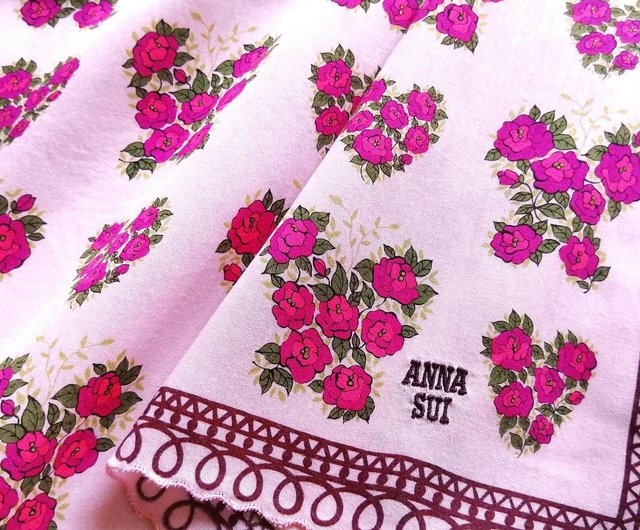 ハンカチ ANNA SUI Anna Sui ヴィンテージ ハンカチ フローラル ローズ 18.5 x 18.5