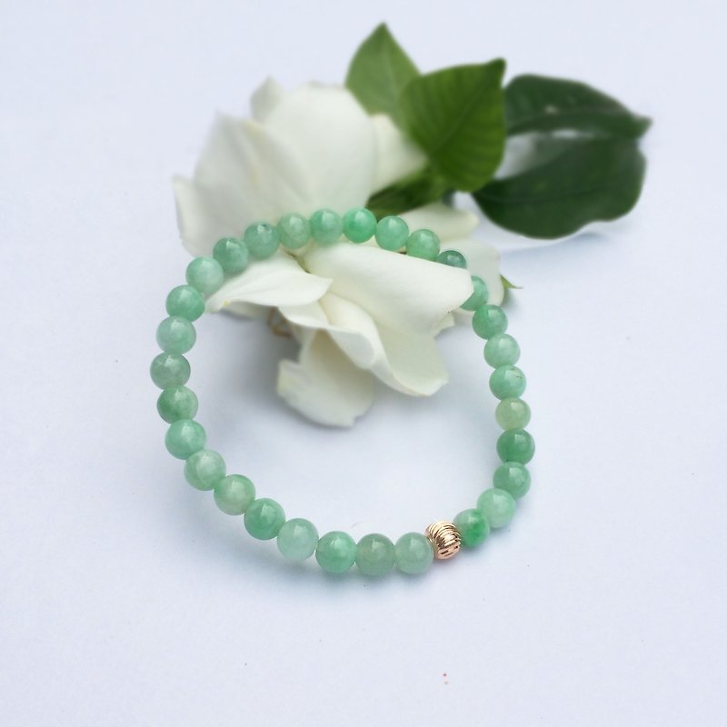 Enthusiasm - Natural Fruit Green Jade (Burma Jade) Engraved Gold Ball Bracelet - Bracelets - Gemstone Green