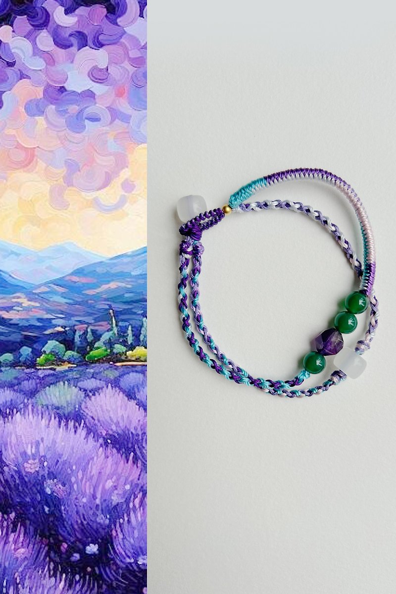 Spring and Autumn Original | Dusk Mountain Purple | Fully Handmade Kumihimo| Double Loop Lucky Bracelet - สร้อยข้อมือ - เครื่องประดับพลอย สีม่วง