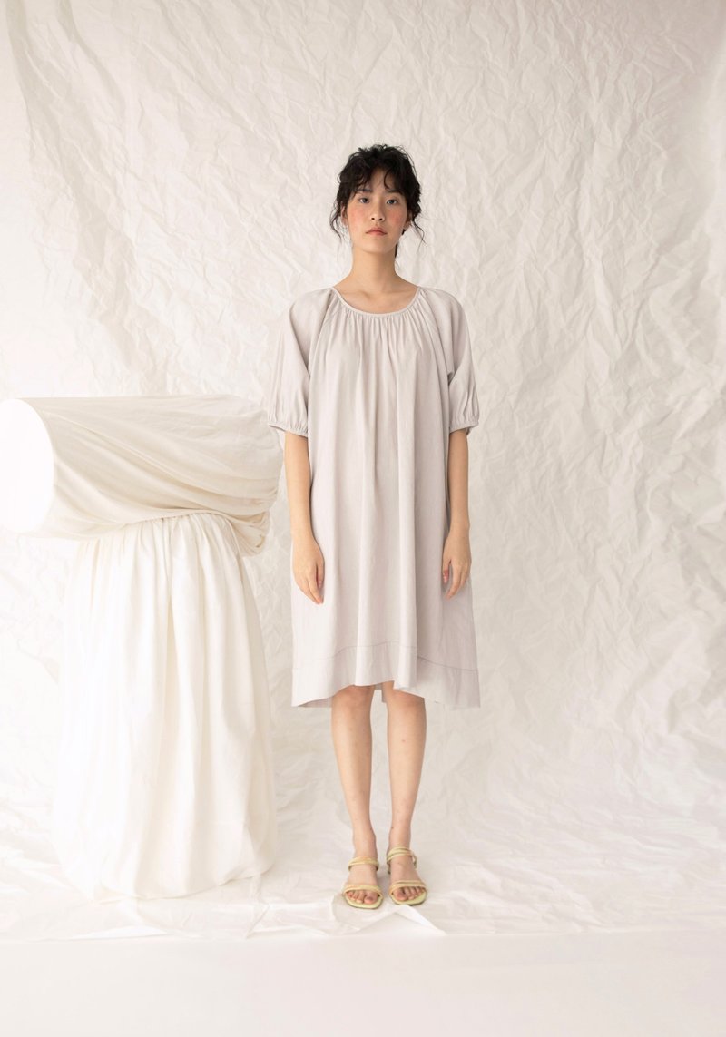 Ruched romantic dress - One Piece Dresses - Cotton & Hemp Gray