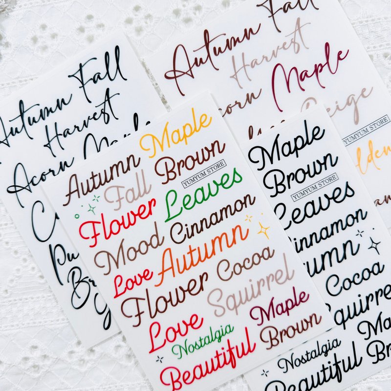 Autumn lettering transparent stickers - 貼紙 - 其他材質 