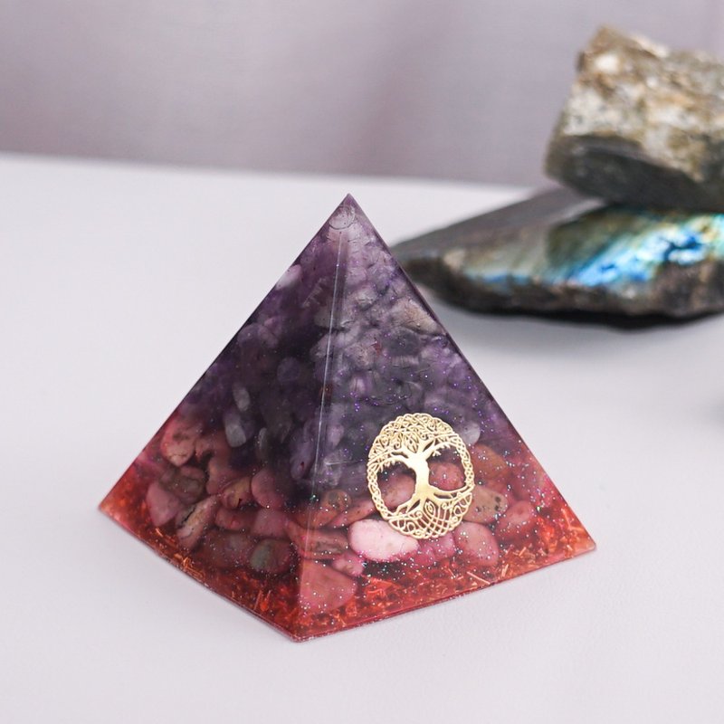 【紫晶、薔薇石】奧根水晶能量金字塔Orgonite 6x6cm - 擺飾/家飾品 - 水晶 多色