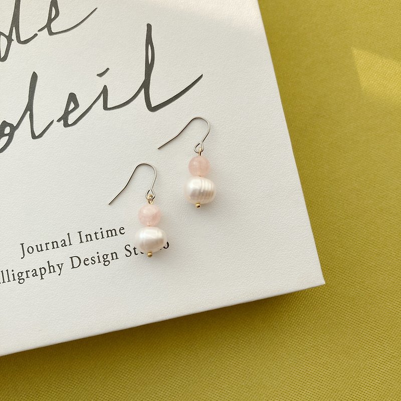 【粉紅珍珠泡泡】天然石珍珠耳環 - 耳環/耳夾 - 玉石 粉紅色