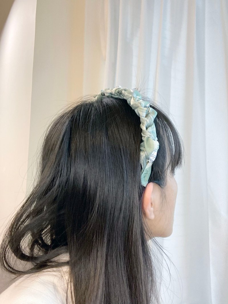JK 綠色 格紋 頭箍 純綿 髮箍【編織】 - 髮夾/髮圈 - 其他人造纖維 綠色