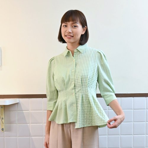 花木馬幸福造夢鋪 Hana Mokuba 不對稱韓系格紋上衣
