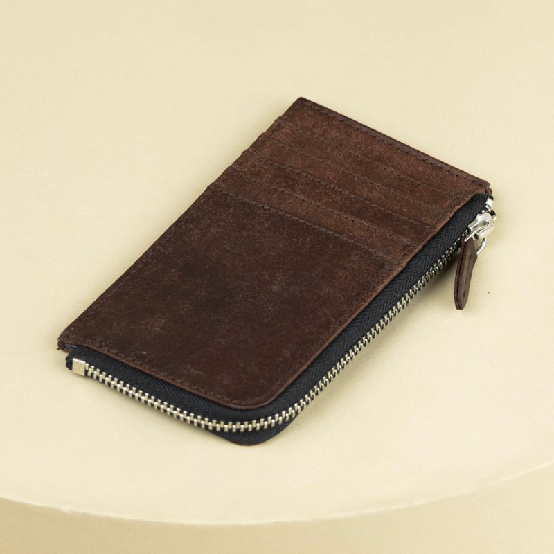皮革拉鍊皮夾 - 卡片套/卡片盒 - 真皮 咖啡色