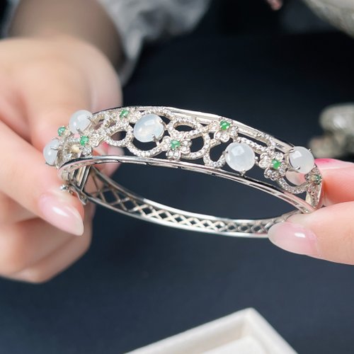 瓔珞珠寶盒 E.L.Jewelry Box 冰種翡翠蛋面設計款手環 925純銀 | 天然緬甸玉A貨翡翠 | 送禮