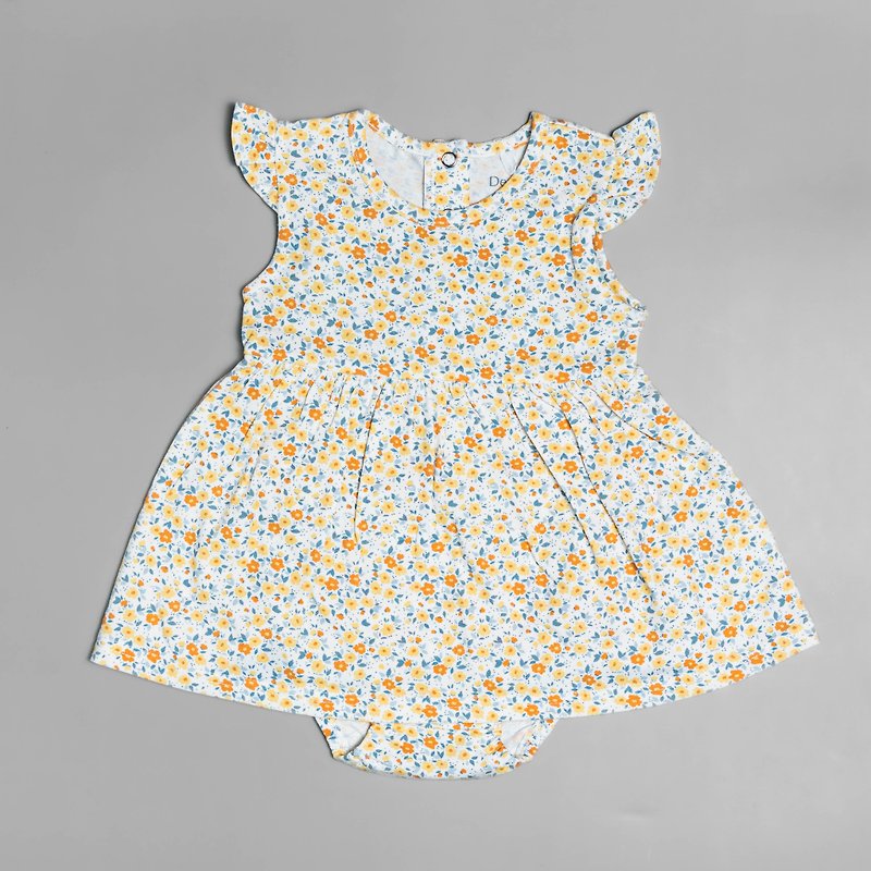 [Deux Filles Organic Cotton] Baby Dress Onesies/Newborn Jumpsuit Orange Flower - Onesies - Cotton & Hemp 