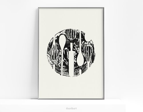 daashart Modern kitchen art Whisk rocking shovel poster Printable wall art Handmade print