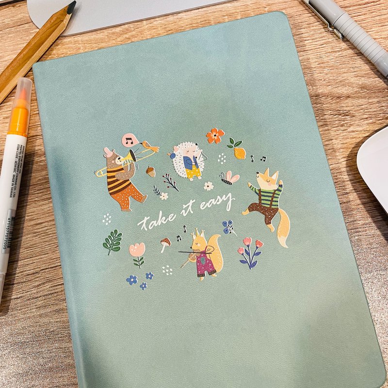 take it easy! - Cream green textured PU leather cover A5 lined notebook - สมุดบันทึก/สมุดปฏิทิน - กระดาษ 