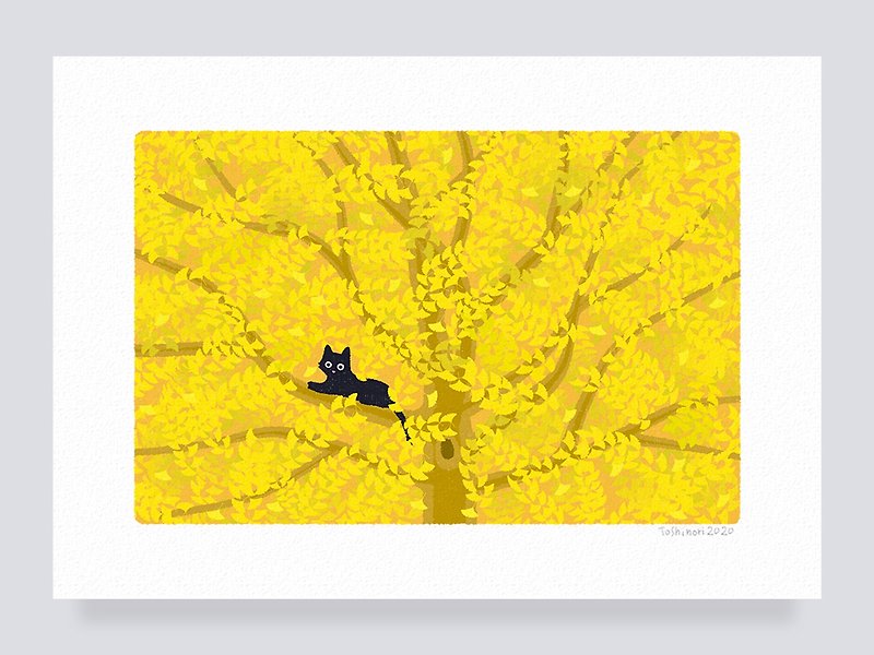 アートプリント 11.木の葉隠れ(A4,A3,A2)   送料無料 - ポスター・絵 - 紙 イエロー
