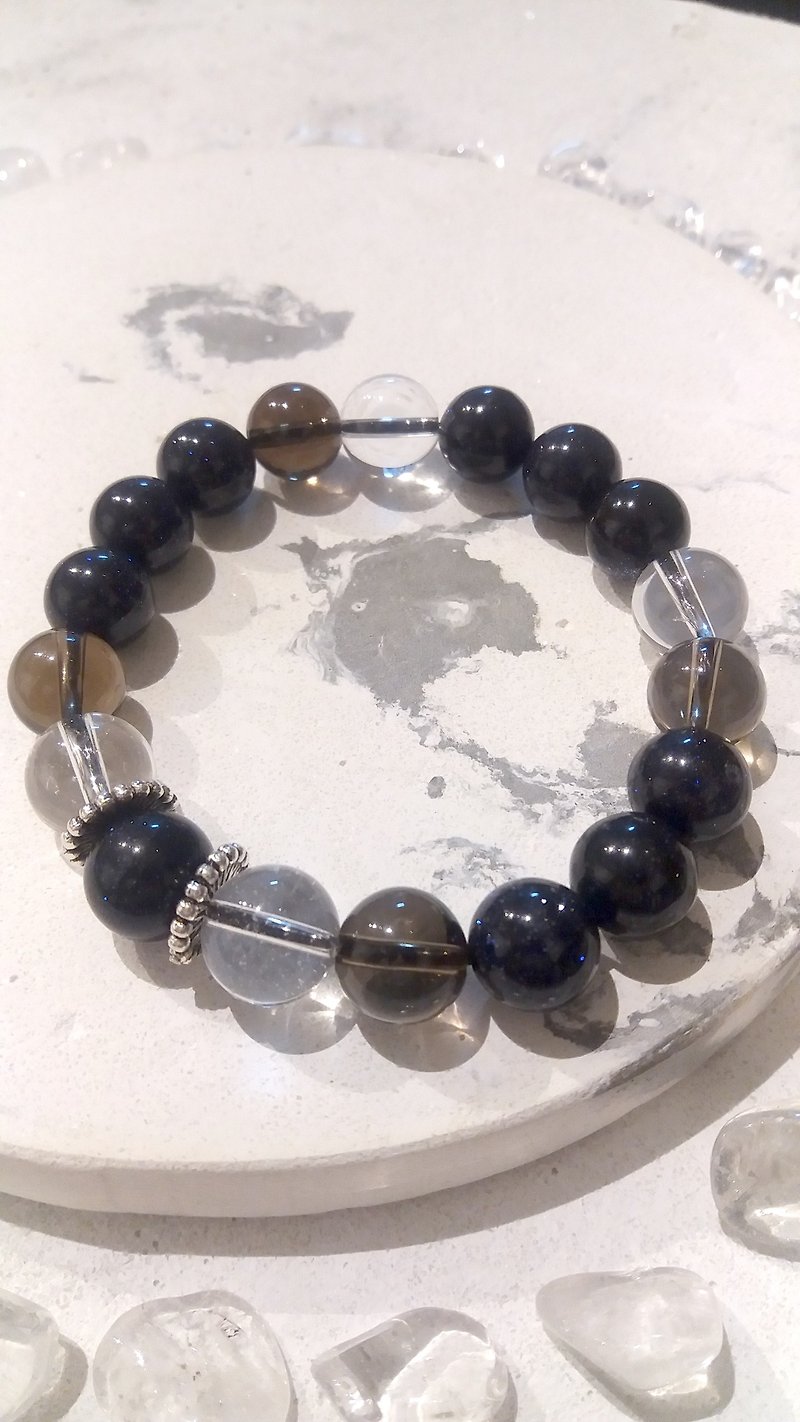 【Starry Night】Crystal Stone Bracelet / Blue sandstone X Quartz X Smoky Quartz - Bracelets - Semi-Precious Stones Blue