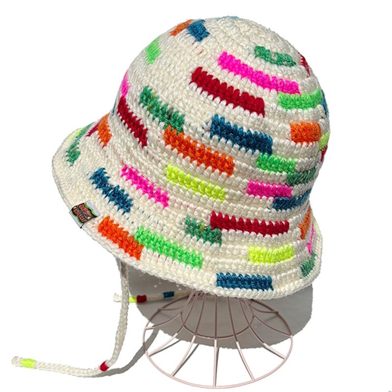 【クロシェハット】MIX COLOR カラフル クロシェハット Bカラー - 帽子 - 羊毛 白色