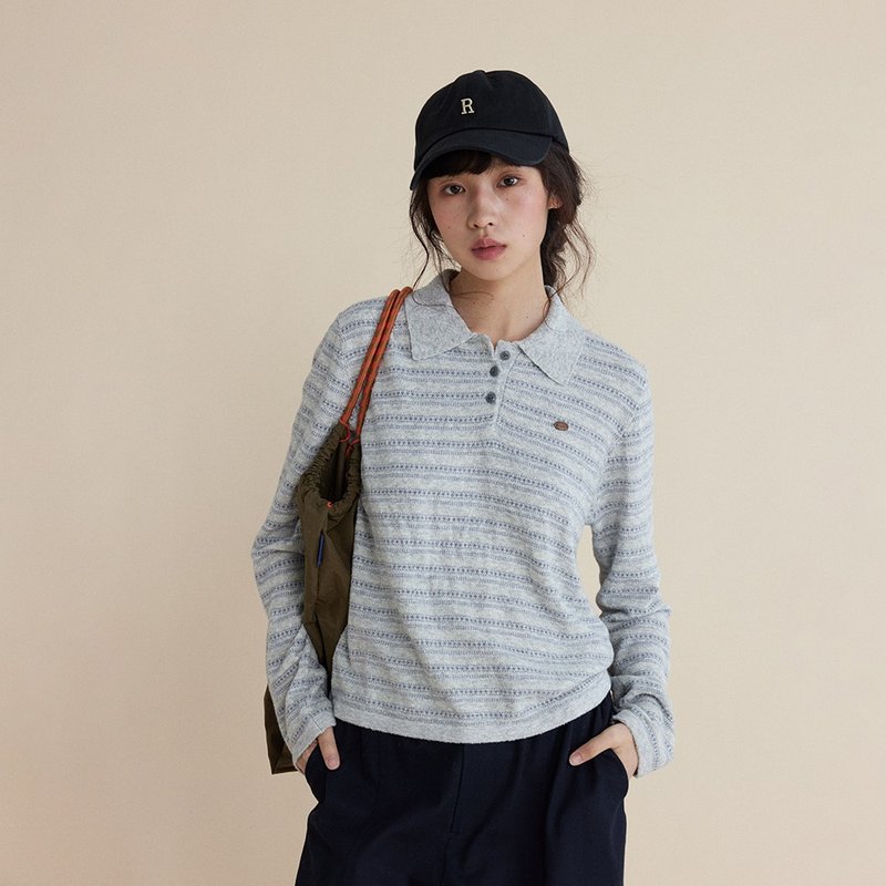 彩色條紋polo衫|上衣|兩色|春款|Sora-1770 - 女上衣/長袖上衣 - 棉．麻 多色