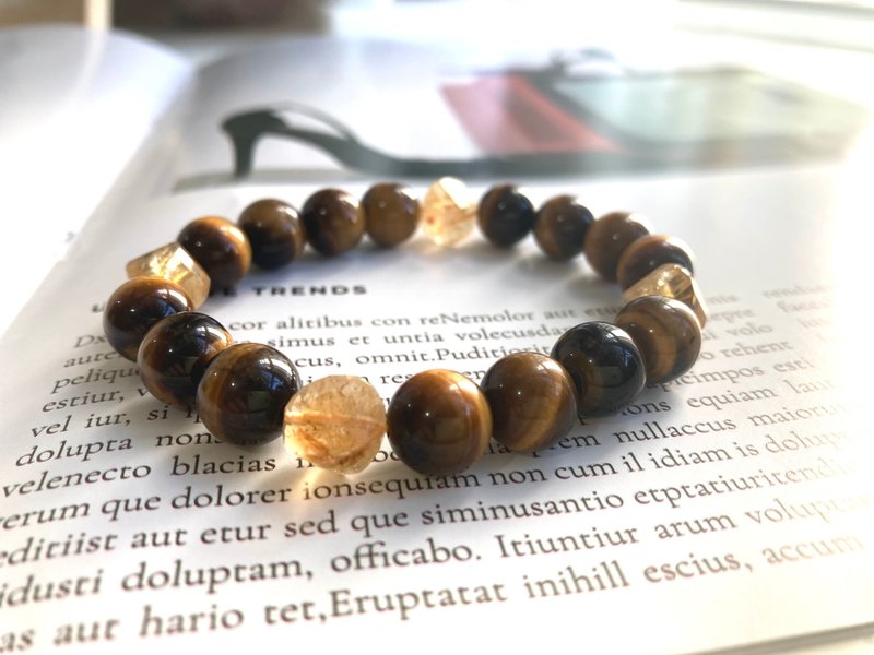 10MM男女款黃水晶X虎眼石混搭水晶手鍊 提升財運及正能量水晶手鏈 - 手鍊/手環 - 水晶 