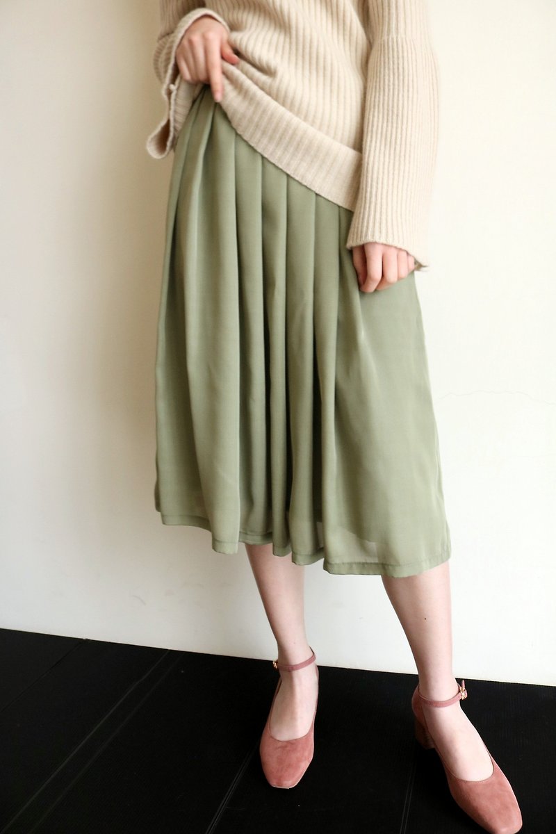 Olivia Skirt-Silk Olive Green Pleated Skirt (Limited Replenishment) - กระโปรง - ผ้าไหม 