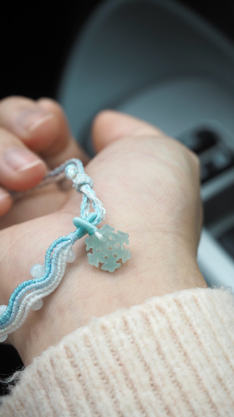 寶淇 -  暖星-漸變藍白雪花手繩 - 天然A貨翡翠 - 手鍊/手環 - 玉石 藍色