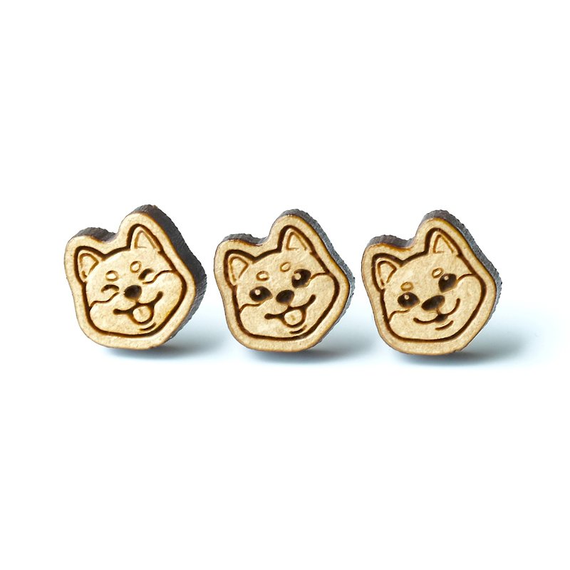 Plain wood earrings-Shiba Inu - Earrings & Clip-ons - Wood Khaki